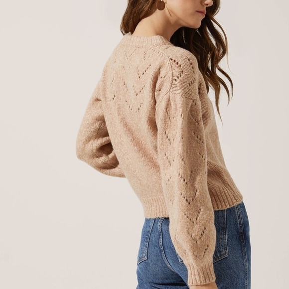ASTR Pointelle Puff-Sleeve Sweater - Picture 3 of 11